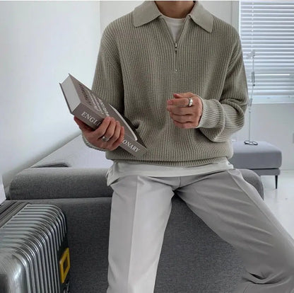 Herre-sweater med kvart lynlås