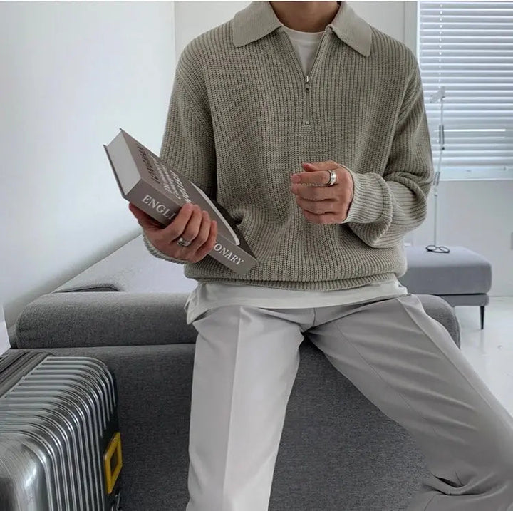 Herre-sweater med kvart lynlås